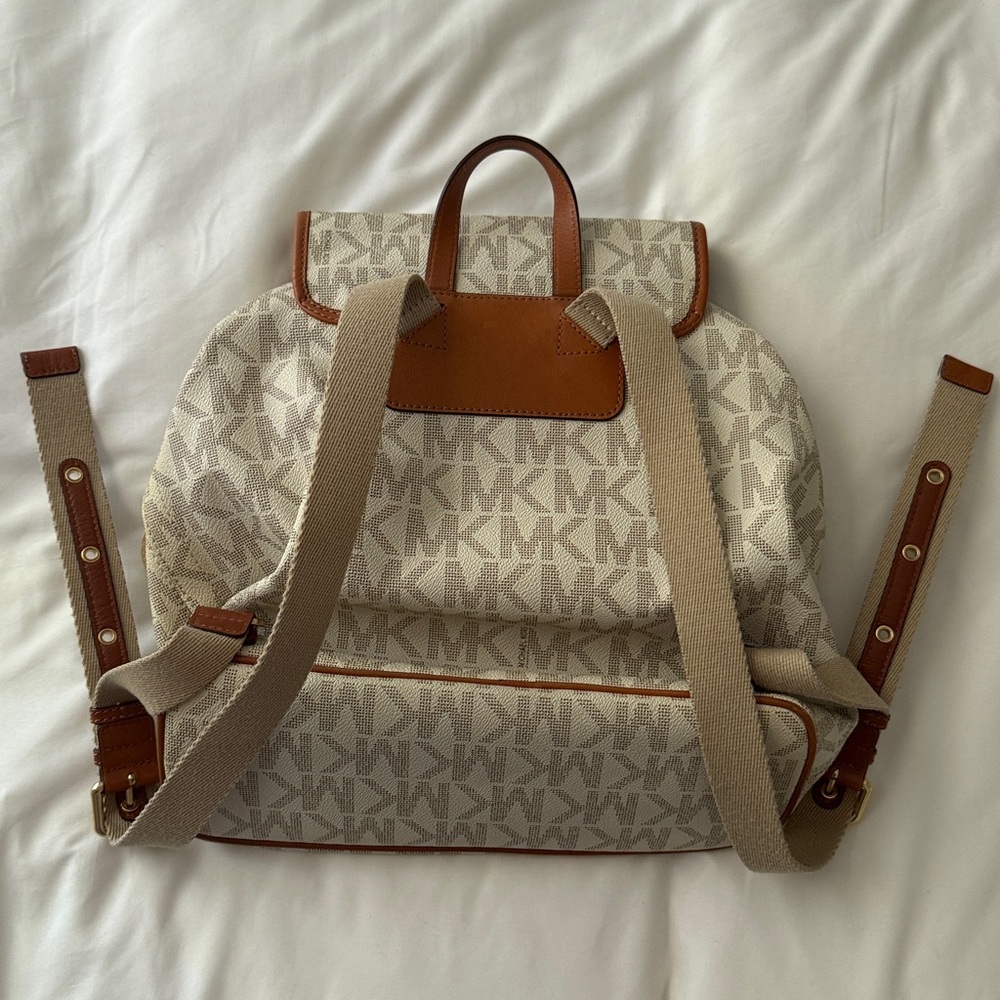 Michael Kors Beige Canvas Backpack with Brown Trim - Picture 2 of 7